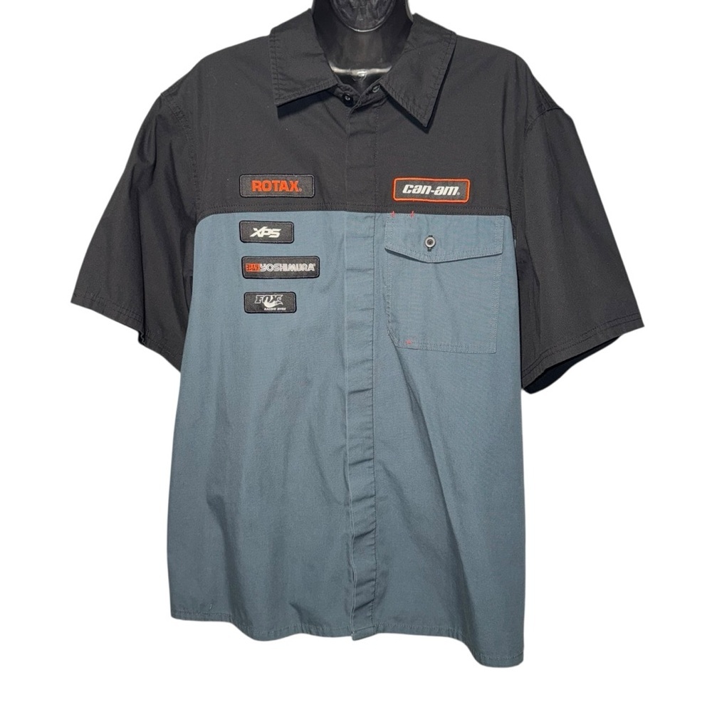 BRP Can-Am Rotax Men’s Colorblock Work Shirt Black Gray Short Sleeve XL